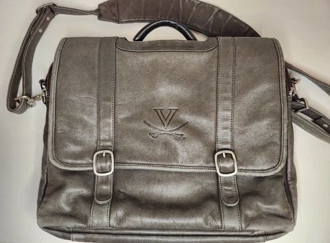 UVA Gray Soft Leather Messenger Laptop Carry Bag University Virginia Cavaliers Cover