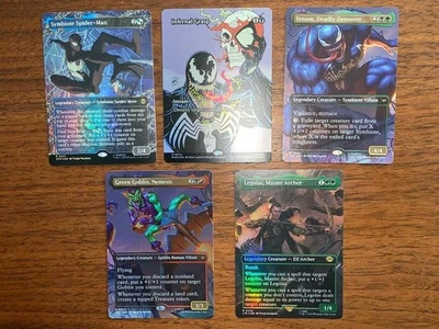 MTG Five Card Set Venom Devourer of Life Legolas Goblin Spyder Man Used - Image 1 of 4