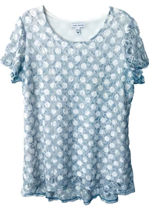 Susan Graver Top Printed Stretch Lace Peplum Back A350144 Blue Size Large - Picture 1 of 6