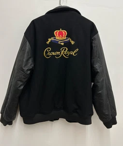 Crown Royal Exclusive Zip Black Varsity Racing Jacket Wool Blend Leather XL - Picture 1 of 14