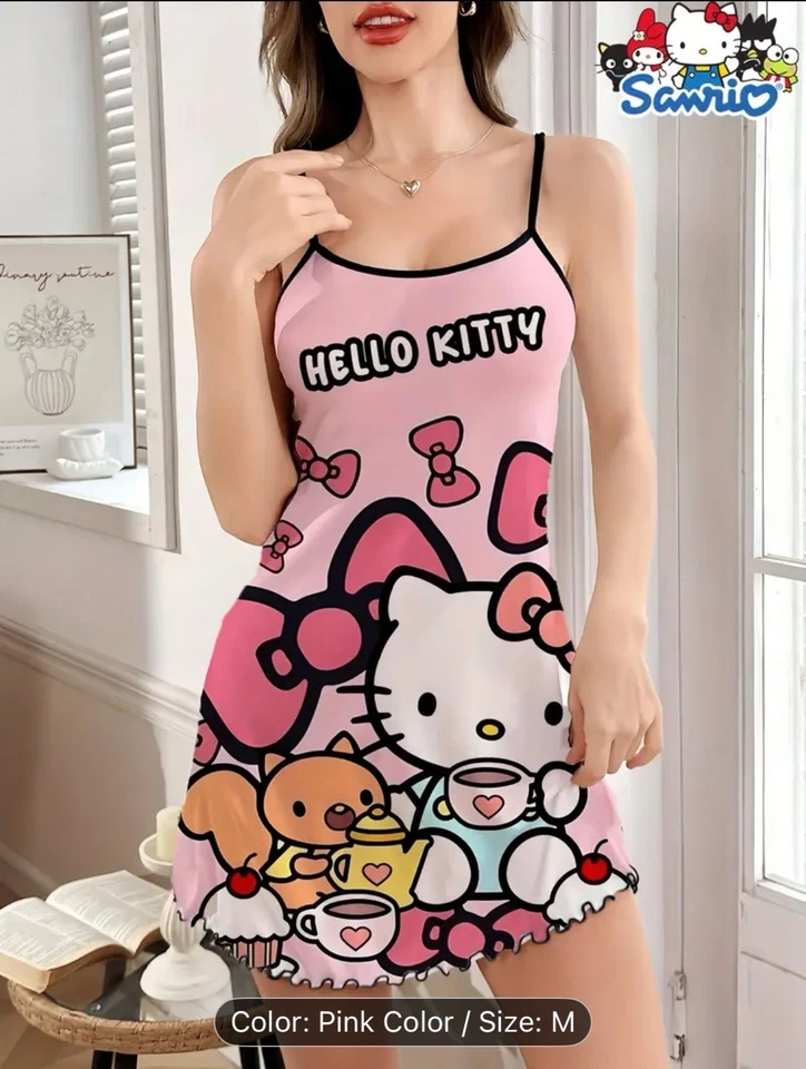 Hello Kitty Style Pajamas For Girl, Sleeveless Comfortable Wear With Elegant  - Image 1 of 4