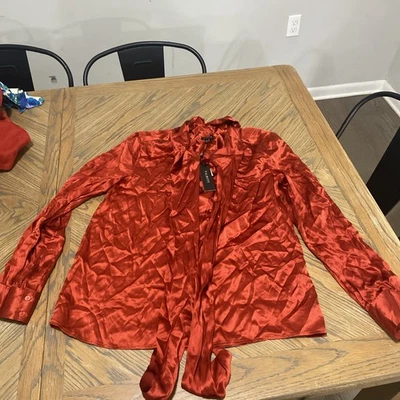 Blusa Talbot Vintage 100% Seda Naranja/Rojo con Corbata en el Cuello Talla 8 Nueva con Etiquetas Nuevas Foto 1 de 4