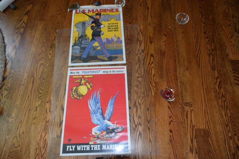 2 VINTAGE STYLE  MARINE WARTIME MOTIVATIONAL  RECRUITMENT POSTERS - Image 1 of 1