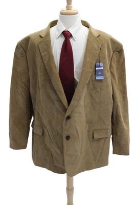 Stafford Mens Sport Coat Tan Solid Collared Button 98% Cotton Size 60 - Image 1 of 4