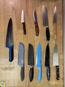 Lot Of 10 Assorted Styles Sizes Bread Butcher Kitchen Knives - Imagen 1 de 7