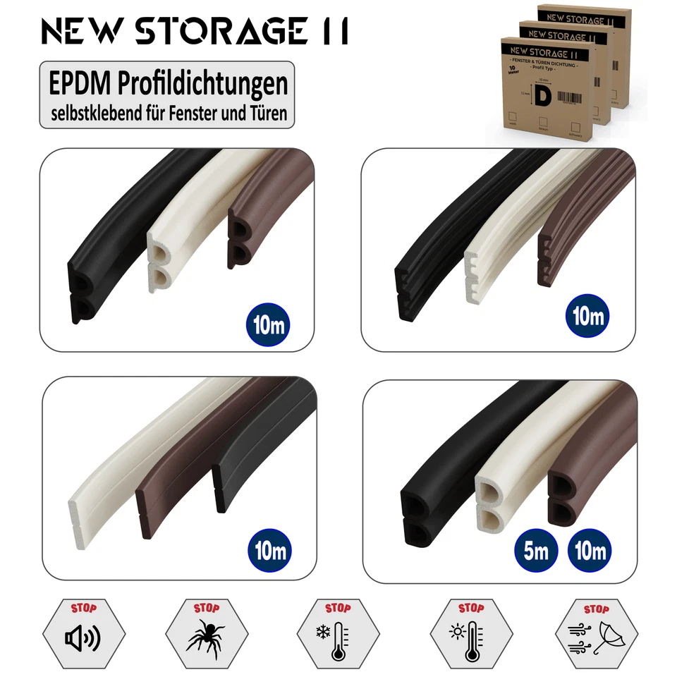 Fensterdichtung Türdichtung selbstklebend Dichtband Dichtung EPDM Gummi - Bild 1 von 1