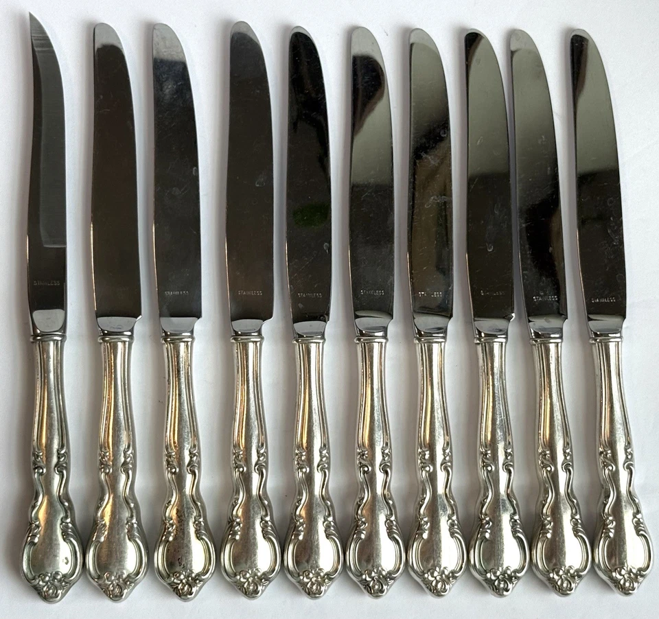 Vintage Set Of 10 Sterling Silver Handle Knives, American Classic By Easterling - Image 1 of 4