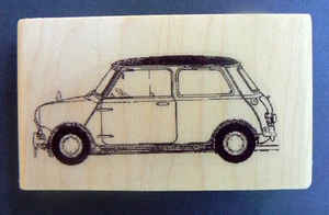 P35  Mini cooper car rubber stamp WM 2x1" - Picture 1 of 1