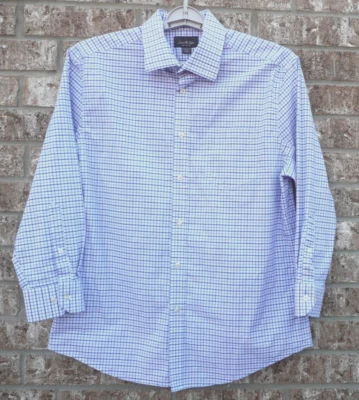 Мужская эластичная рубашка David Taylor размер 16,5 32/33 синяя клетчатая на пуговицах с длинным рукавом - Изображение 1 из 4