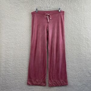 Y2K Late 2000s Old Navy Pink Velour Lace Trim Low Rise Flare Trackpants L Large