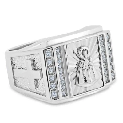 Anello Religioso In Argento Sterling Da Uomo Con Pietre In Zirconia Cubica - Immagine 1 di 2