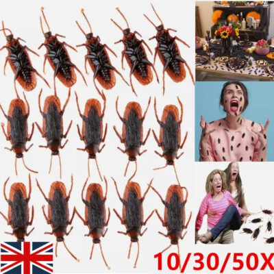 10-50PCS Halloween Fake Plastic Cockroaches Toy Joke Creepy Bugs Toy Decor Prop - Image 1 of 4