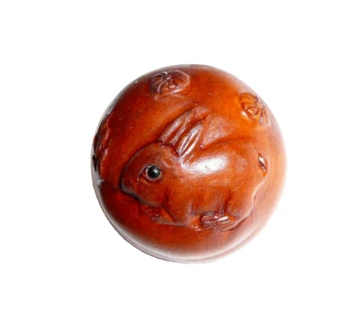 Cute Hand Carved Bunny Rabbit Round Boxwood Shank Button - Approx. 1" diameter - Image 1 of 4
