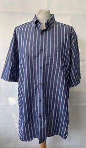 Blue Harbour Men's Blue Striped Cotton Shirt Size L Short Sleeve - Picture 1 of 12
