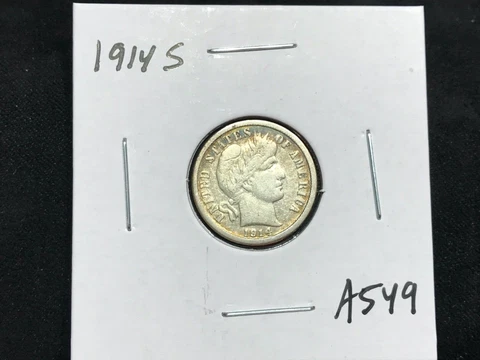 1914-S Barber Dime - Higher Grade Circulated 90% Silver 10C - A549 Cover
