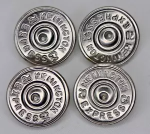4 Vintage Kemington Express Shotgun Shell Buttons 20 GA Silver Shank 18 mm - Picture 1 of 3