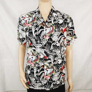 NWT Ed Hardy Eagle Snake Skull Death B4 Dishonor Print SS Button Shirt - Medium - Picture 1 of 8