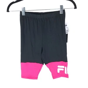 Fila Girls Colorblock Bike Biker Shorts Logo Black Pink 10/12 - Picture 1 of 5