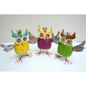 3 Piece Owl Figurine Set metal owl tabletop decoration - Picture 1 of 3