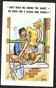 Vintage Comic Saucy Postcard: Lady Window Cleaner. Hold My Waist, No Tackle - Picture 1 of 2