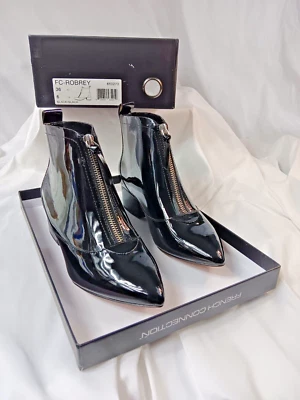 French Connection женщин черный патент ботинок туфли 6 FC-Robrey новый с коробкой - Изображение 1 из 4