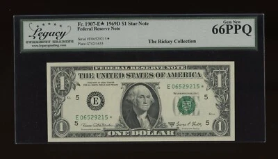 DBR 1969-D $1 FRN Richmond Gem STAR Fr. 1907-E* Legacy 66 PPQ Serial E06529215* - Image 1 of 2