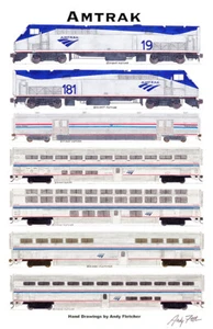 Póster Amtrak Superliner 11""x17"" firmado por Andy Fletcher - Imagen 1 de 1