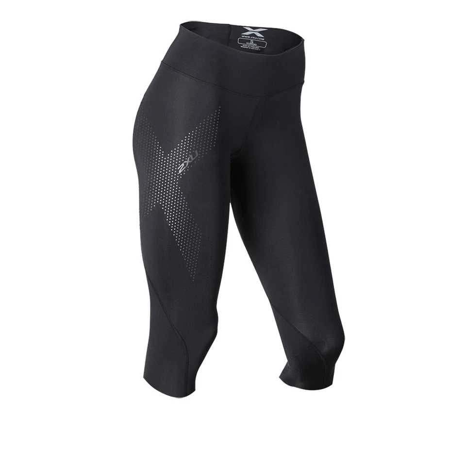 2XU Womens Mid Rise 3/4 Compression Tight - Black Dotted Reflective Logo SAVE $$ - Image 1 of 1