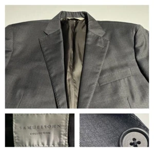 Chaqueta Blazer Samuelsohn Italiana Lana Cuadros A Cuadros Gris Azul Canadá Delgada 44L* - Imagen 1 de 17