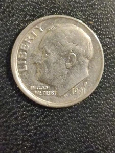 1991 DIME P Mint Mark Error Off Centered - Picture 1 of 3