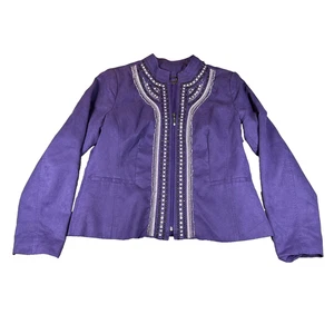 Tanjay Jacket Womens 10 Purple Faux Leather Embellished Full Zip Elegant Dressy - Picture 1 of 11