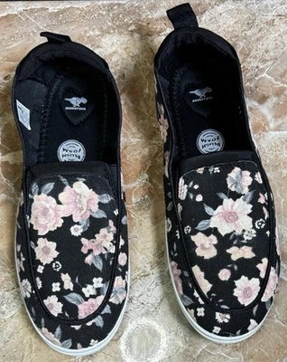 Mocassim Rocket Dog feminino lona estampa floral preto rosa branco tamanho 9 novo - Imagem 1 de 4