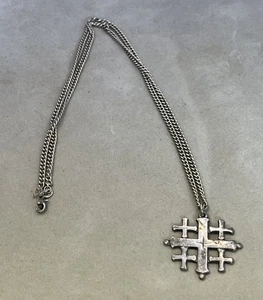Sterling Silver Jerusalem Crusader's Cross Pendant and 24" Necklace - Picture 1 of 11