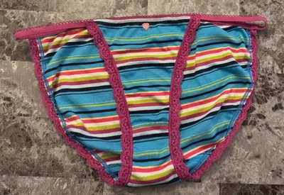 BRAGAS BIKINI VICTORIA'S SECRET L RAYAS ENCAJE 100% ALGODÓN VINTAGE RARAS CUERDAS Foto 1 de 3