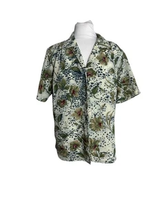 Vtg Donnkenny Blouse Womens Size Medium Floral Short Sleeve Crinkle Top Shirt - Picture 1 of 7