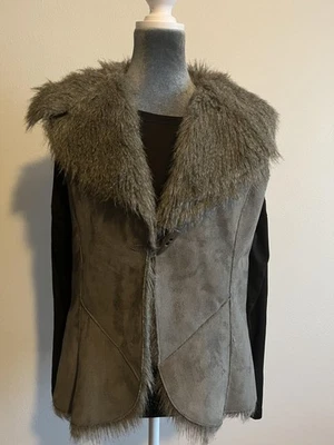 Chaleco Fever Mujer Gris Medio Imitación Gamuza Imitación Piel Cuello Boho Western Acogedor Elegante Foto 1 de 4