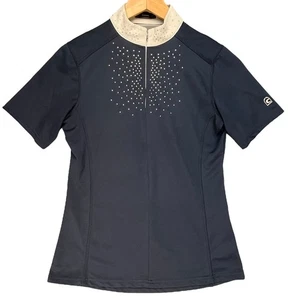 Cavallo Riding Shirt Women's Large Navy Short Sleeve Show Top Rhinestone - Picture 1 of 6