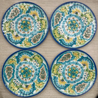 4 BETTER HOMES & GARDENS Melamine AQUA Blue WATERCOLOR 10 1/2" Dinner Plates - Image 1 of 4