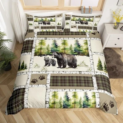 Juego de ropa de cama con funda nórdica rústica para animales de caza de oso casa de campo selva cómoda... Foto 1 de 4