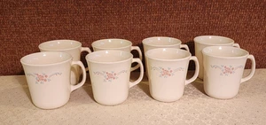 Corning Ware English Breakfast Coffee Cups Mugs Set of 8 Off White with Flowers - Picture 1 of 11