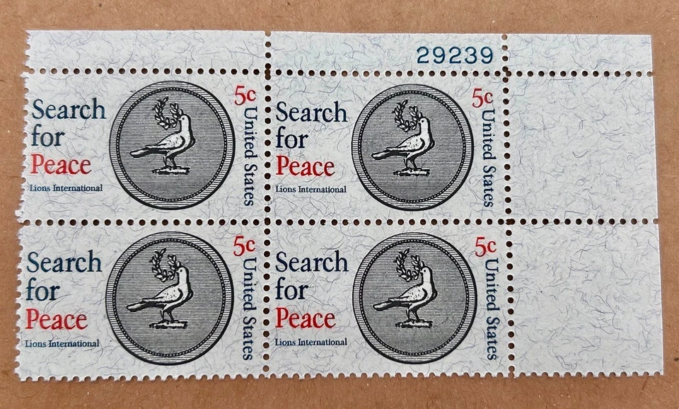 Sc #1326 Search for Peace, Lions International, 1967 US 5c Block, mnh, og vf - Image 1 of 2