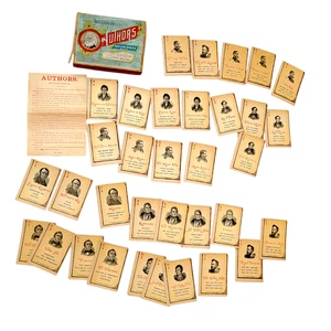 RARE Antique Victorian Card GAME OF VIGNETTE AUTHORS Tokalon Clark Sowden 1870s - Picture 1 of 16