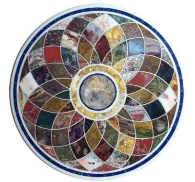 White Marble Side Coffee Table Top Rare Mosaic Inlay Stone Arts Home Decor Gifts - Image 1 of 4