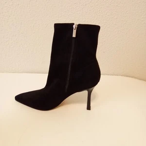 Marc Fisher Black Faux Suede Faux Leather Heel Zip Mid Calf 4" Heel Boots 10 M - Picture 1 of 18