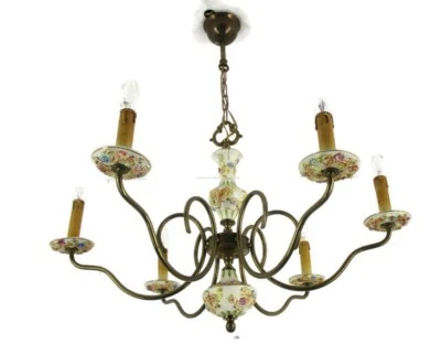 Capodimonte-Style Chandelier 6 arm Lights Italian  Porcelain Flowers Vintage - Image 1 of 4