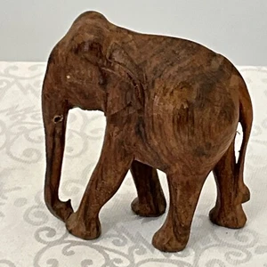 Hand-Carved Wooden Elephant Figurine 4" Tall Intricate Design Natural Finish Hom - Picture 1 of 7