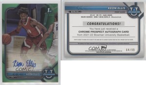 2021-22 Bowman University Chrome Prospect Green Refractor /99 Keon Ellis Auto