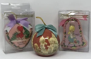 Precious Moments Christmas Ornaments Lot 3 Decoupage Ball Heart Bell Enesco 90s - Picture 1 of 7