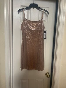 BEBE Rose Gold Sparkling Midi Dress SZ M - Picture 1 of 14