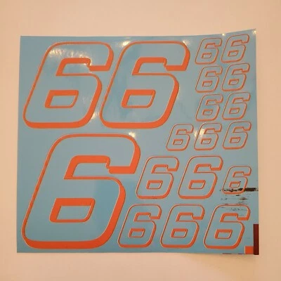 Light Blue w/Orange #6's Racing Vinyl Decal Sheet 1/10-1/12 DEFECTIVE BOXD - Image 1 of 4